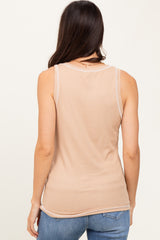Camel Ribbed Contrast Stitch Tank Top