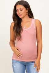 Pink Ribbed Contrast Stitch Maternity Tank Top