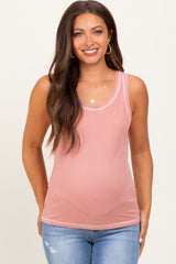 Pink Ribbed Contrast Stitch Maternity Tank Top