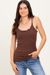 Brown Textured Knit Tank Top