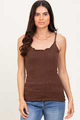 Brown Textured Knit Tank Top