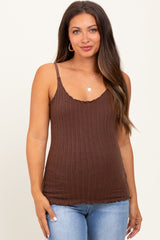 Brown Textured Knit Maternity Tank Top