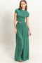 Emerald Green Cropped Short Sleeve Wide Leg Pants Set