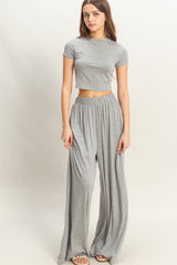 Heather Grey Cropped Short Sleeve Wide Leg Pants Maternity Set