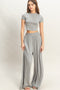 Heather Grey Cropped Short Sleeve Wide Leg Pants Set