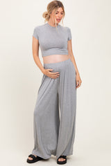 Heather Grey Cropped Short Sleeve Wide Leg Pants Maternity Set