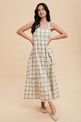 Cream Plaid Cutout Tie Back Maternity Maxi Dress