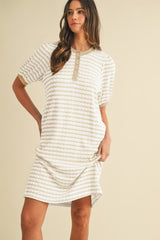 Ivory Striped Textured Knit Button Up Maternity Dress