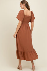 Camel Convertible Stretchy Smocked Maternity Maxi Dress