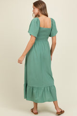 Green Convertible Stretchy Smocked Maternity Maxi Dress
