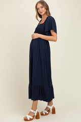 Navy Convertible Stretchy Smocked Maternity Maxi Dress