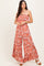 Rust Floral Strapless Ruffle Wide Leg Jumpsuit