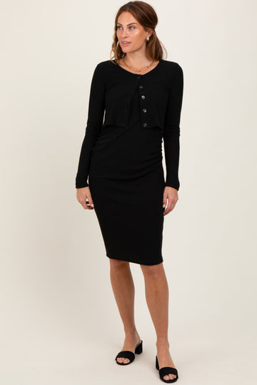 Black Crop Cardigan And Sleeveless Dress Set