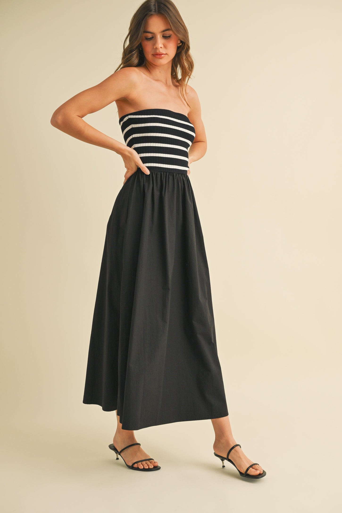 Black Striped Tube Knit Maxi Dress