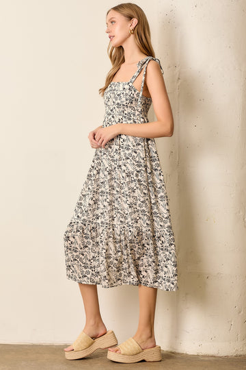 Black Multi Floral Tie Strap Maxi Dress