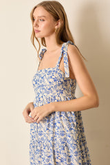 Blue Multi Floral Tie Strap Maxi Dress