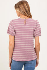 Pink Textured Knit Striped Puff Sleeve Maternity Top