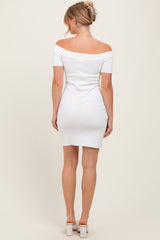 Ivory Off Shoulder Knit Mini Dress