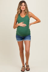 Forest Green Ribbed Knit Maternity Tank Top