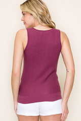 Plum Ribbed Knit Tank Top