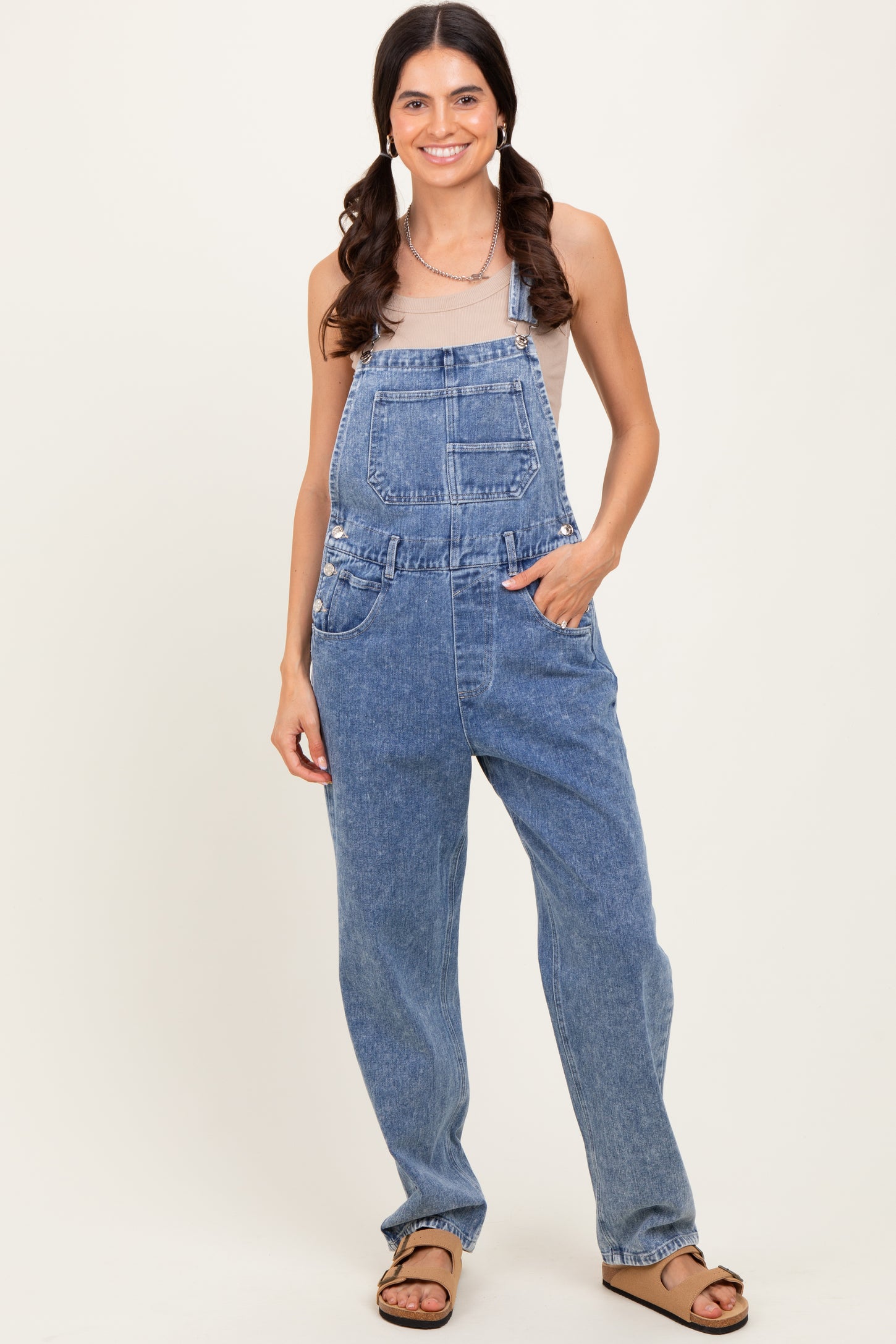 Light Blue Wash Rolled Cuff Maternity Denim Overalls
