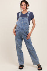 Light Blue Wash Rolled Cuff Maternity Denim Overalls