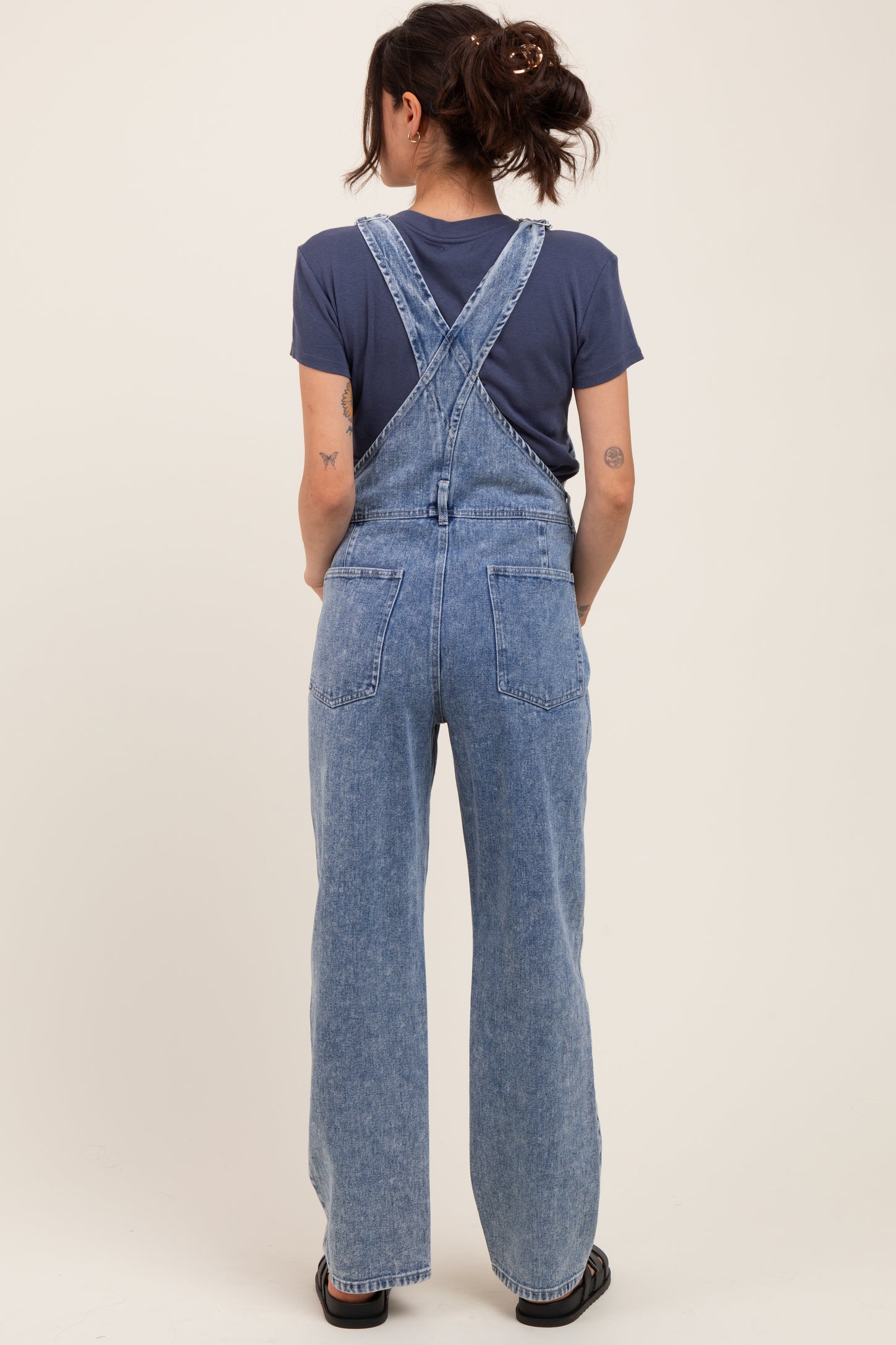 Light Blue Wash Rolled Cuff Maternity Denim Overalls