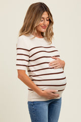Brown Striped Knit Maternity Short Sleeve Top