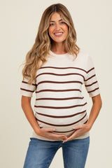 Brown Striped Knit Maternity Short Sleeve Top