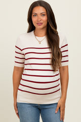 Burgundy Striped Knit Maternity Short Sleeve Top