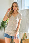 Light Olive Floral Button Detail Short Sleeve Top