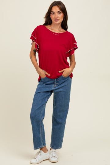 Burgundy Layered Ruffle Sleeve Top