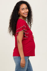 Burgundy Layered Ruffle Sleeve Maternity Top