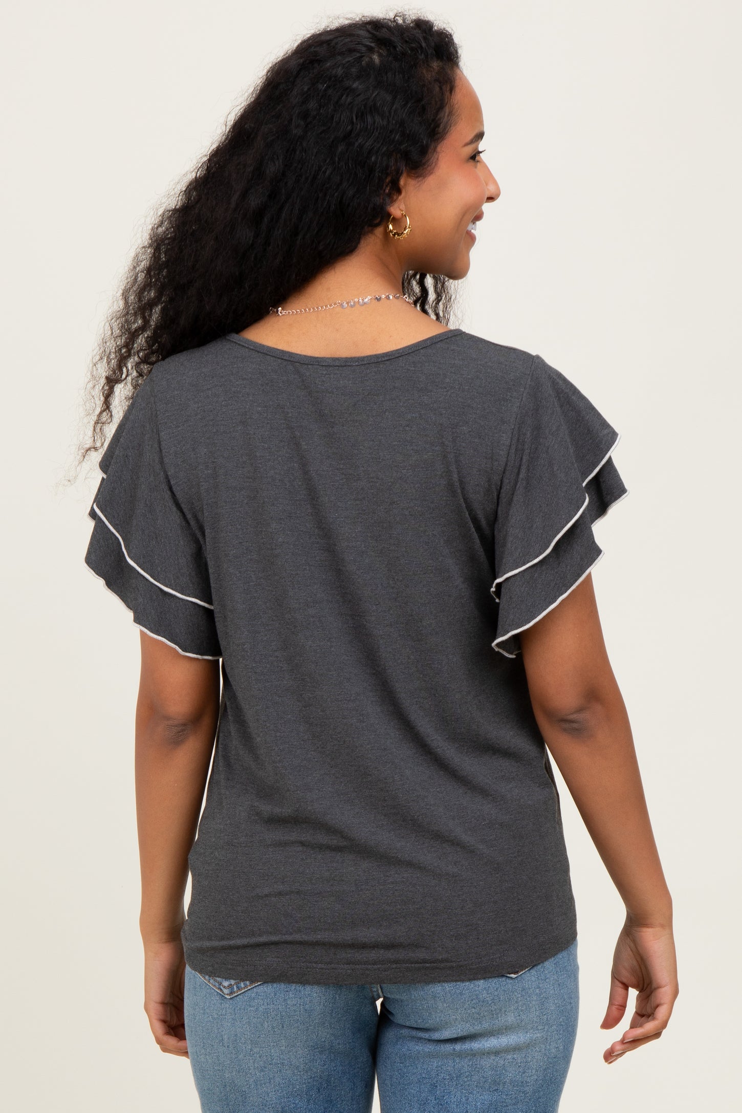 Charcoal Layered Ruffle Sleeve Maternity Top