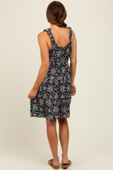 Black Floral Square Neck Ruffle Strap Tiered Dress