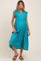 Aqua Ruffle Sleeve Tiered Maternity Midi Dress