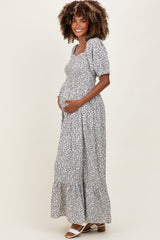 Ivory Floral Lace Trim Smocked Maternity Maxi Dress