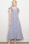 Blue Floral Ruffle Sleeve Maxi Dress