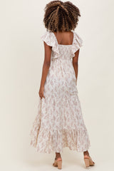 Ivory Floral Ruffle Sleeve Maternity Maxi Dress