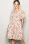 Rust Floral Smocked Puff Sleeve Dress