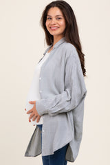 Blue Striped Oversized Maternity Button Down Shirt
