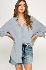 Blue Striped Oversized Button Down Shirt