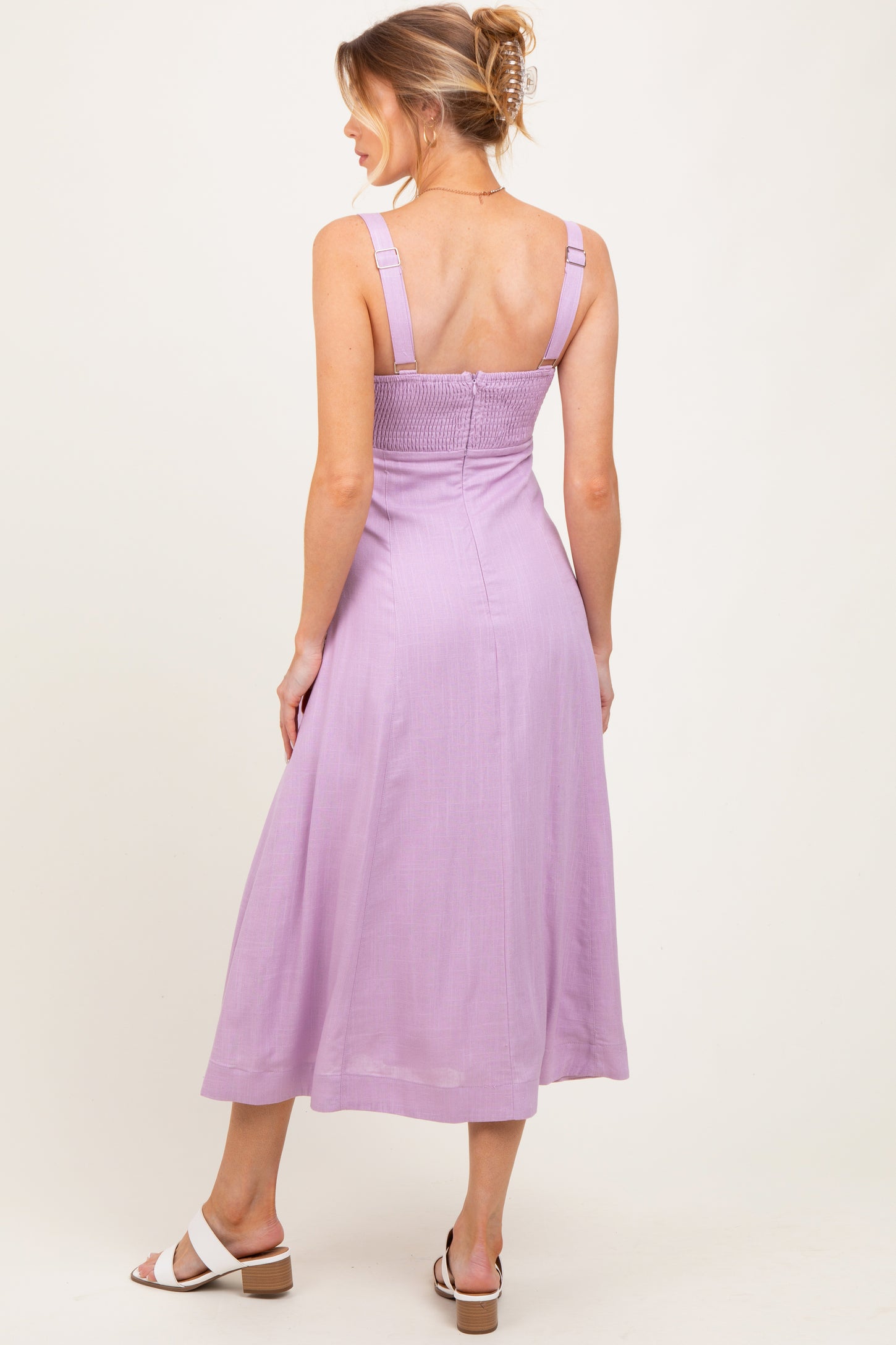 Lavender Pleated Bodice Maternity Midi Dress