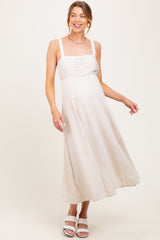 Cream Pleated Bodice Maternity Midi Dress