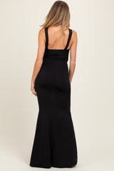 Black Twist Front Ruched Maternity Maxi Dress