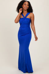Royal Blue Twist Front Ruched Maxi Dress