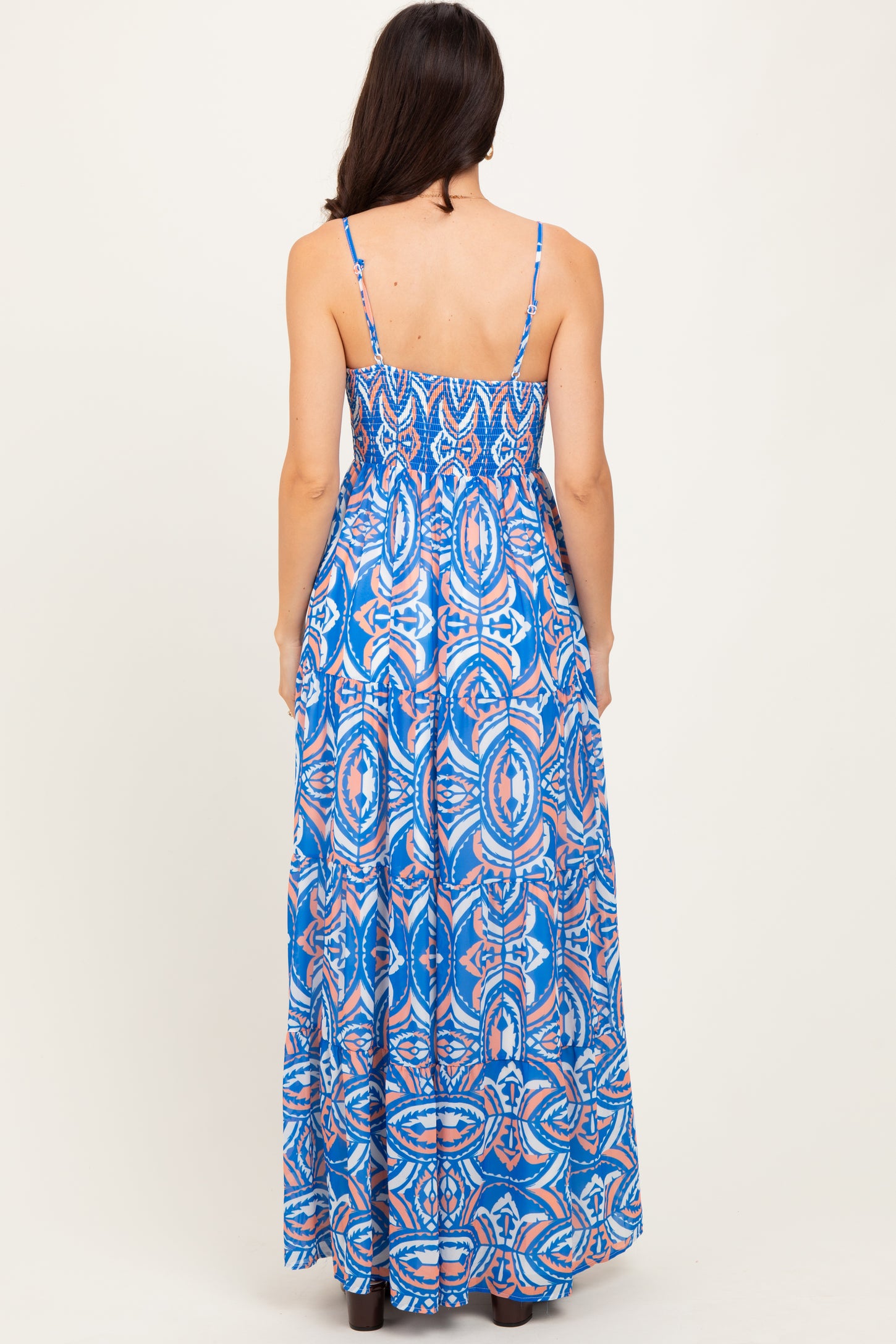 Blue Printed Sleeveless Maxi Dress