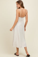 Ivory/Black Linen Striped Maternity Midi Dress