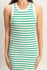 Green/White Striped Sleeveless Fitted Midi Dress