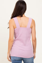 Lavender Square Neck Smocked Sleeveless Top